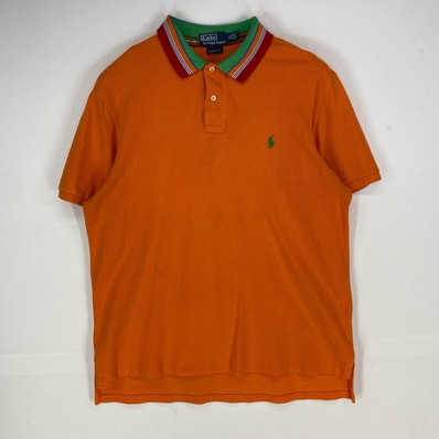 古着 ポロバイラルフローレン Polo by Ralph Lauren 鹿の子 半袖シャツ ワンポイント ロゴ刺繍 ポロシャツ XL オレンジ系 メンズ