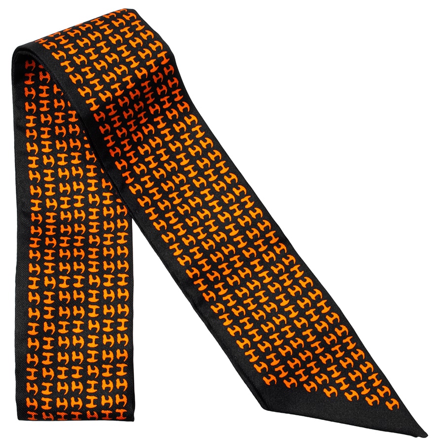 HERMES エルメス PRINTEMPS ETE 69 AUTOMNE HIVER 70 ツイリー スカーフ ブラック オレンジ【中古】