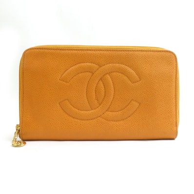 シャネル CHANEL ラウンドファスナー長財布 キャビアスキンレザー オレンジ レディース【中古】 r10640a