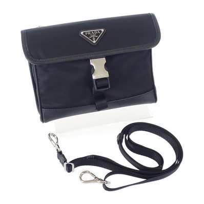 プラダ PRADA レザー スマートフォンケース 2ZH108_2DMH_F0002 ショルダーバッグ サフィアーノ ナイロン ブラック レディース メンズ【中古】【Aランク】