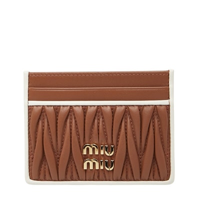 ミュウミュウ マテラッセ カードケース パスケース ブラウン ホワイト レザー レディース MIUMIU 【中古】