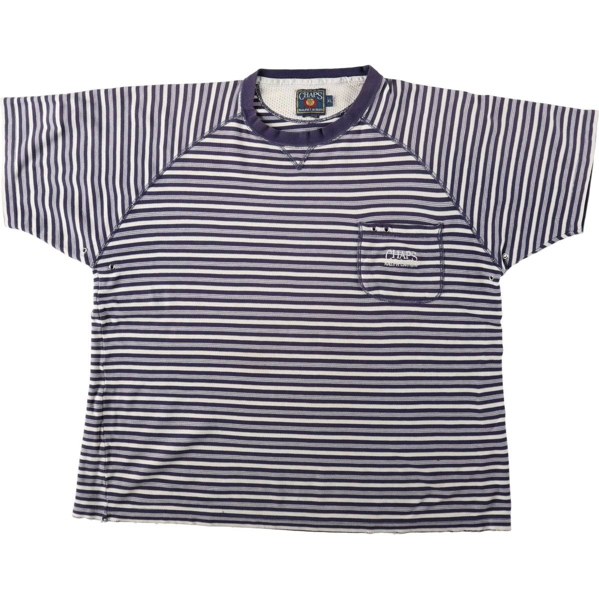 古着 80年代 ラルフローレン Ralph Lauren CHAPS チャップス 半袖 ボーダーTシャツ メンズXL相当/eaa661074