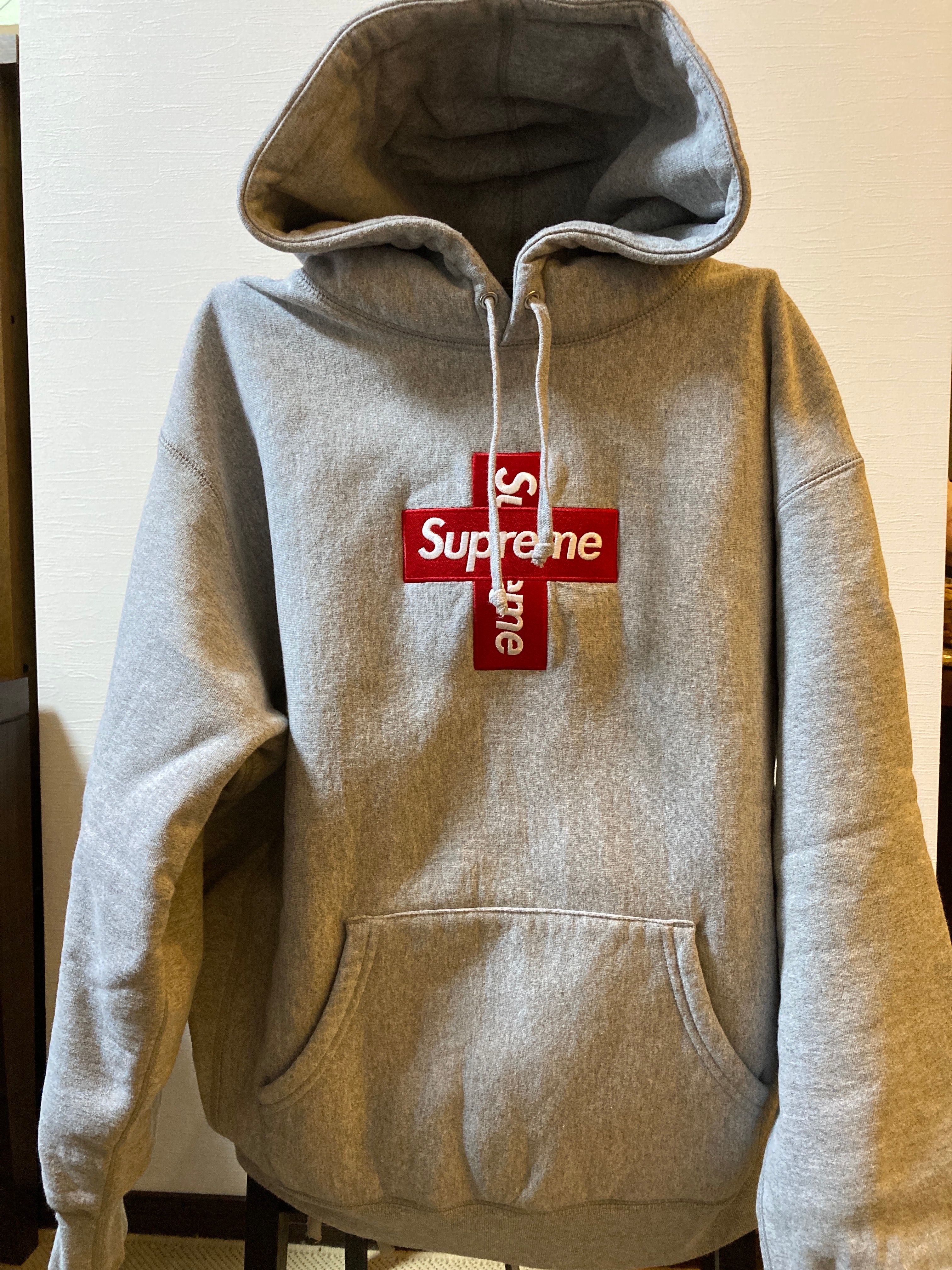 Supreme Cross Box Logo Hooded Sweatshirt "Grey"
