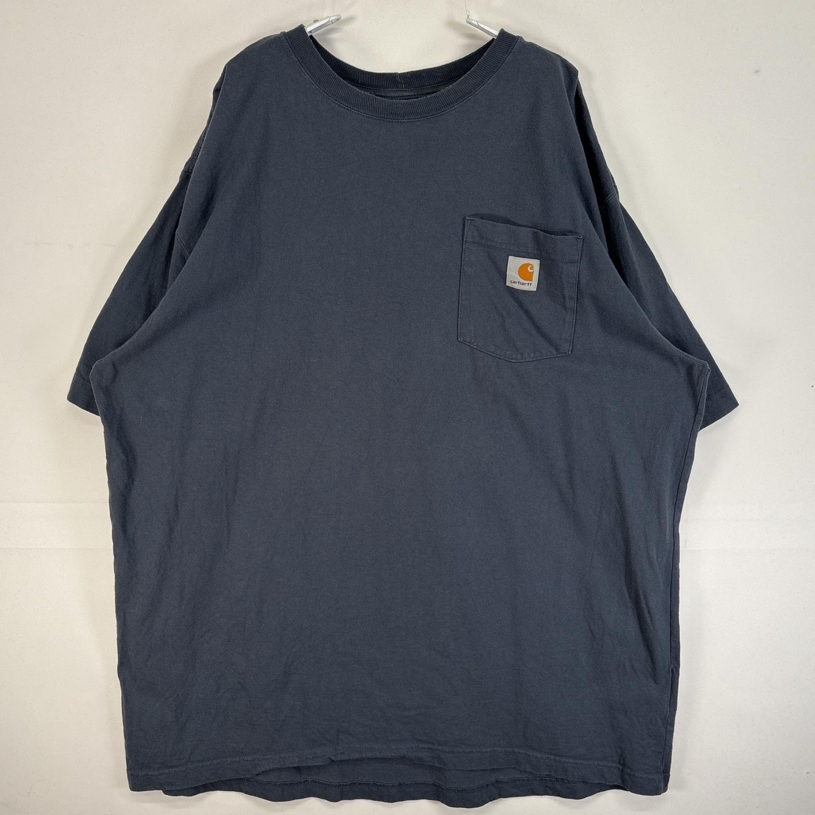 古着 カーハート Carhartt 半袖Tシャツ 大きいサイズ 肉厚 フェード ワンポイント ロゴ  胸ポケ XL  ブルー系 無地 メンズ