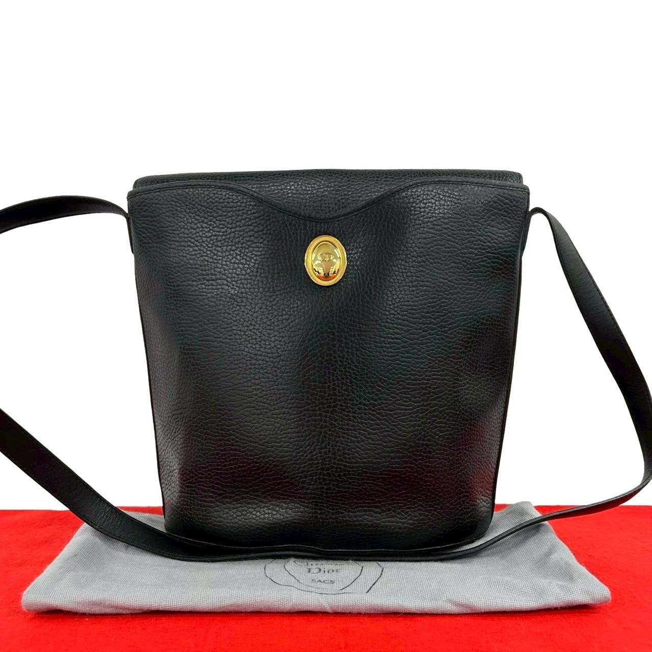 Christian Dior ディオール CD ロゴ 金具 レザー ショルダーバッグ ブラック
 77618