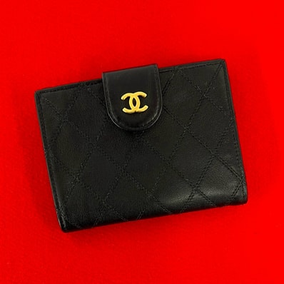 CHANEL シャネル ビコローレ ココマーク 金具 ラムスキン 二つ折り財布 ブラック
27562