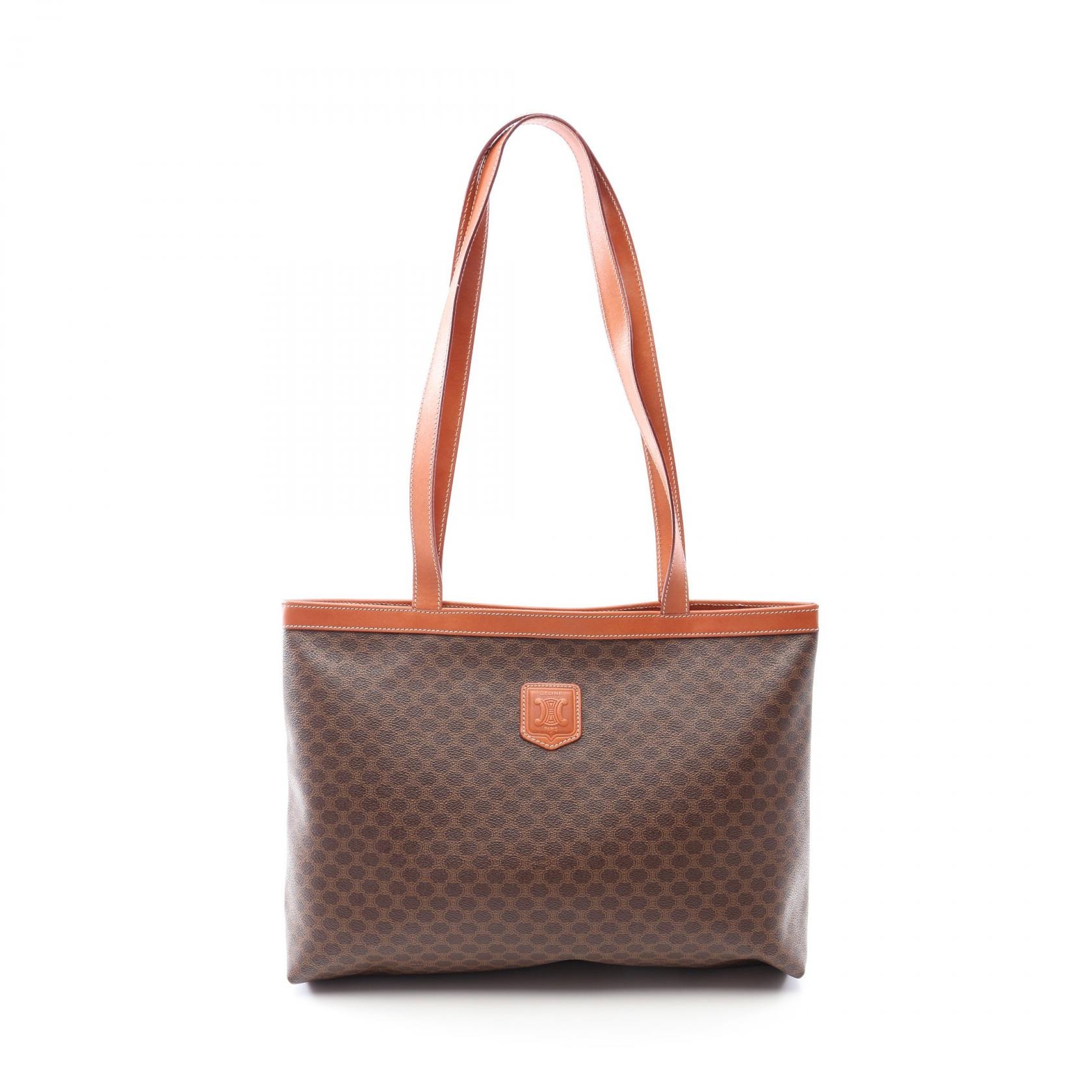 セリーヌ CELINE マカダム トートバッグ バッグ PVCコーティングキャンバス レザー レディース ブラウン系 【中古】