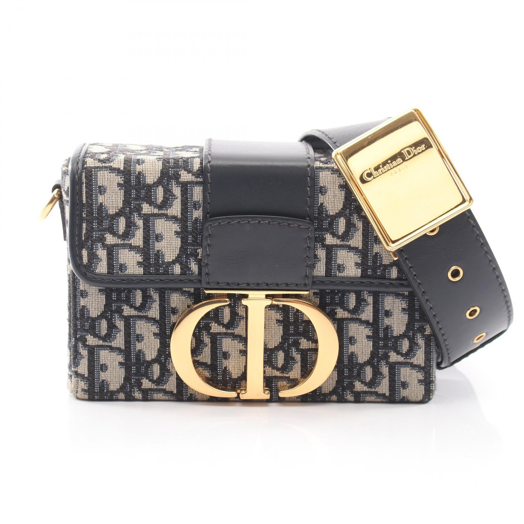 ディオール Dior 30 MONTAIGNE モンテーニュ ボックス オブリーク ショルダーバッグ バッグ キャンバス レザー レディース ネイビー系 / ベージュ系 【中古】