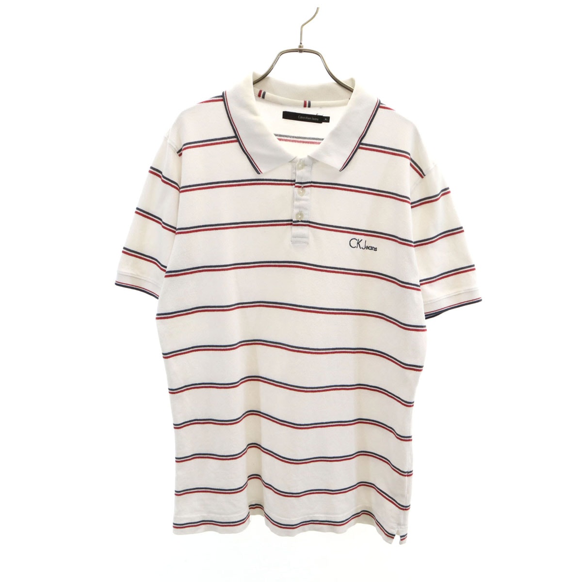 Calvin klein Jeans カルバンクラインジーンズ ボーダー柄 半袖 ポロシャツ XL ホワイト