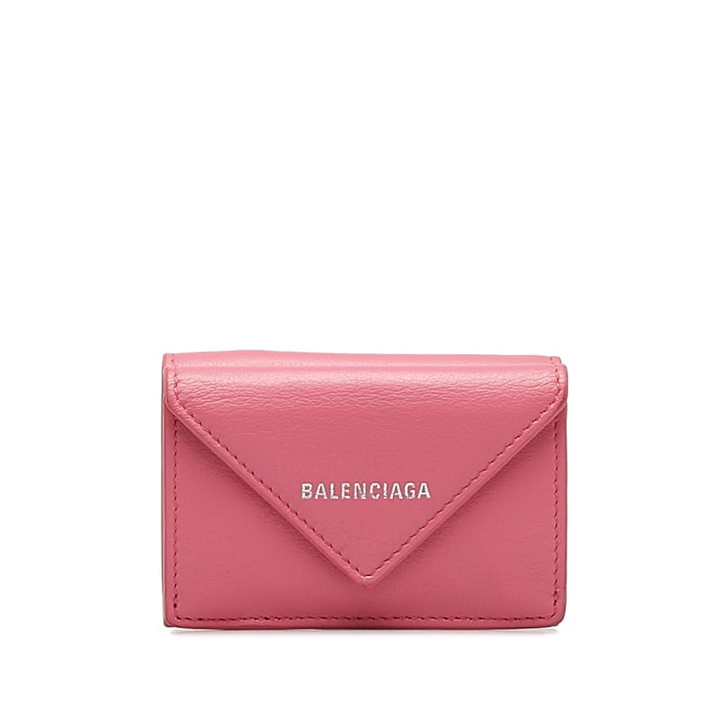 バレンシアガ ミニ ペーパーウォレット 二つ折り財布 391446 ピンク レザー レディース BALENCIAGA 中古