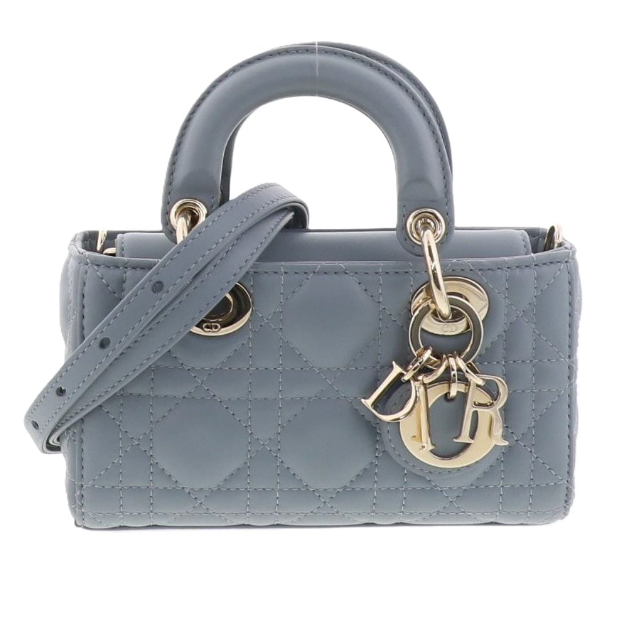 Christian Dior クリスチャンディオール Lady D-Joy レディ Dジョイ マイクロバッグ ショルダーバッグ S0910ONGE ラムスキン ブルー  レディース【中古】