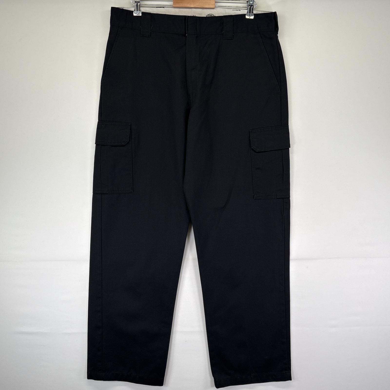 古着 ディッキーズ Dickies ワークパンツ カーゴパンツ 大きいサイズ サイドポケット ジップフライ ワンポイント w38 L34  ブラック メンズ