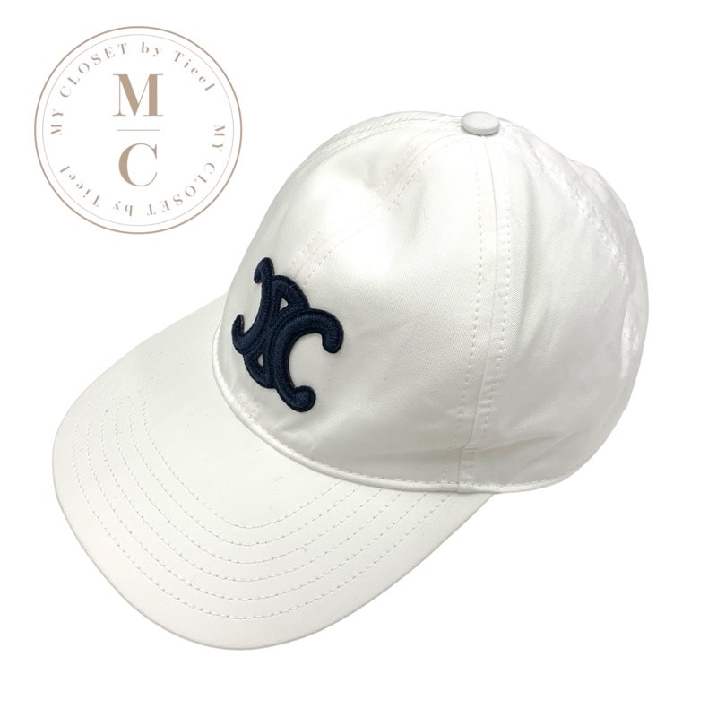 セリーヌ CELINE キャップ 帽子 コットン ホワイト ネイビー 白 ロゴ トリオンフ ベースボールキャップ