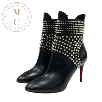 クリスチャンルブタン Christian Louboutin HONGROISE 85 ブーツ ショートブーツ 靴 シューズ レザー ブラック 黒 シルバー 未使用 スパイク スタッズ