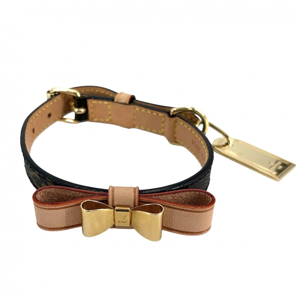LOUIS VUITTON ルイヴィトン 雑貨 ペット用品 首輪 小型犬用 コリエバクスターXS リボン 小物 M58073 モノグラムキャンバス ブラウン 茶 ゴールド金具 ユニセックス【中古品】