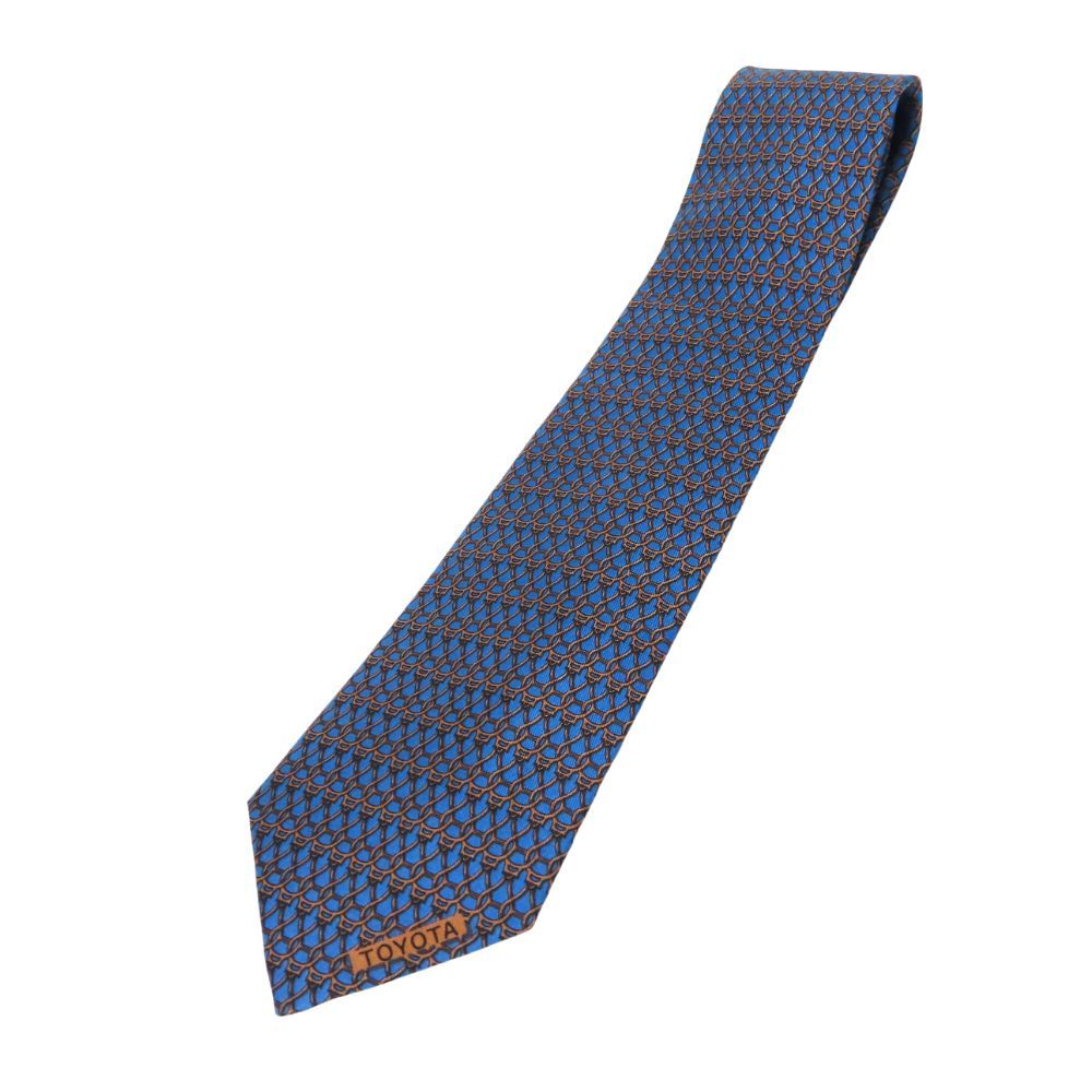 【中古】 エルメス ネクタイ トヨタ限定品 シルク ブルー ブラウン スーツ ビジネス チェーン柄 メンズ 男性 HERMES