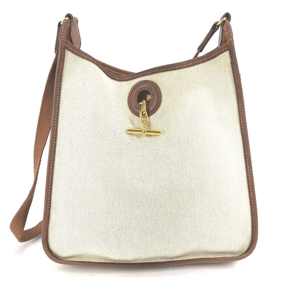 エルメス HERMES ヴェスパPM シェーヌダンクル ショルダーバッグ トワルオフィシェ/レザー A□刻 ベージュ