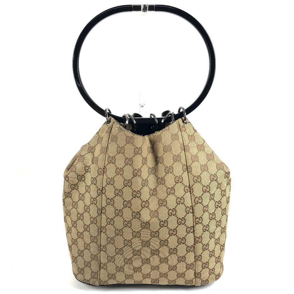 グッチ GUCCI GG ロゴ プラスチック ラウンド ハンドル 001 3738 肩掛け カバン 巾着 巾着バッグ ハンドバッグ ショルダーバッグ GGキャンバス/レザー ベージュ