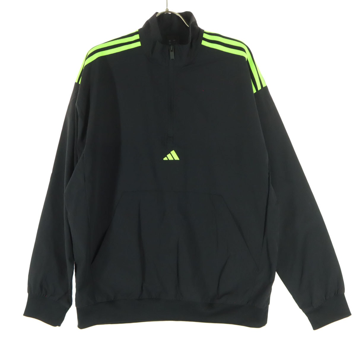 adidas アディダス バイカラー ワンポイントロゴ 長袖 ハーフジップ ナイロンジャケット L ブラック