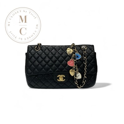 シャネル CHANEL バッグ ショルダーバッグ ブラック ゴールド ココマーク マトラッセ シングルフラップ ダブルチェーン ハート チャーム