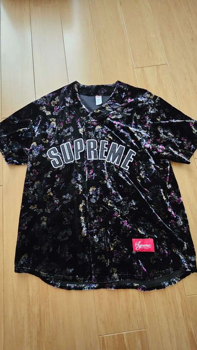Supreme Floral Velour Baseball Jersey "Black"