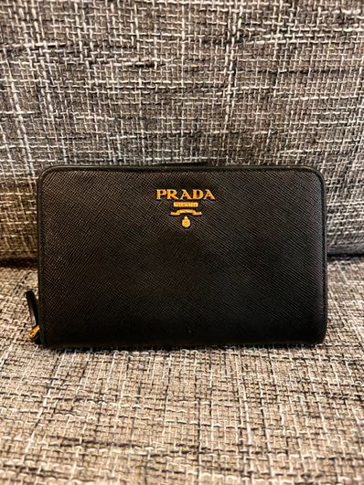 PRADA Small Saffiano Leather Wallet "Black/Hibiscus"