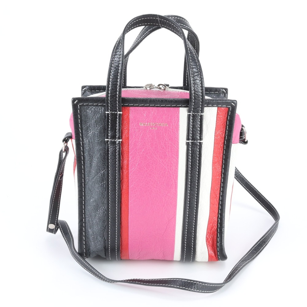 ■極美品 バレンシアガ バザール ショッパー ストライプ 452458