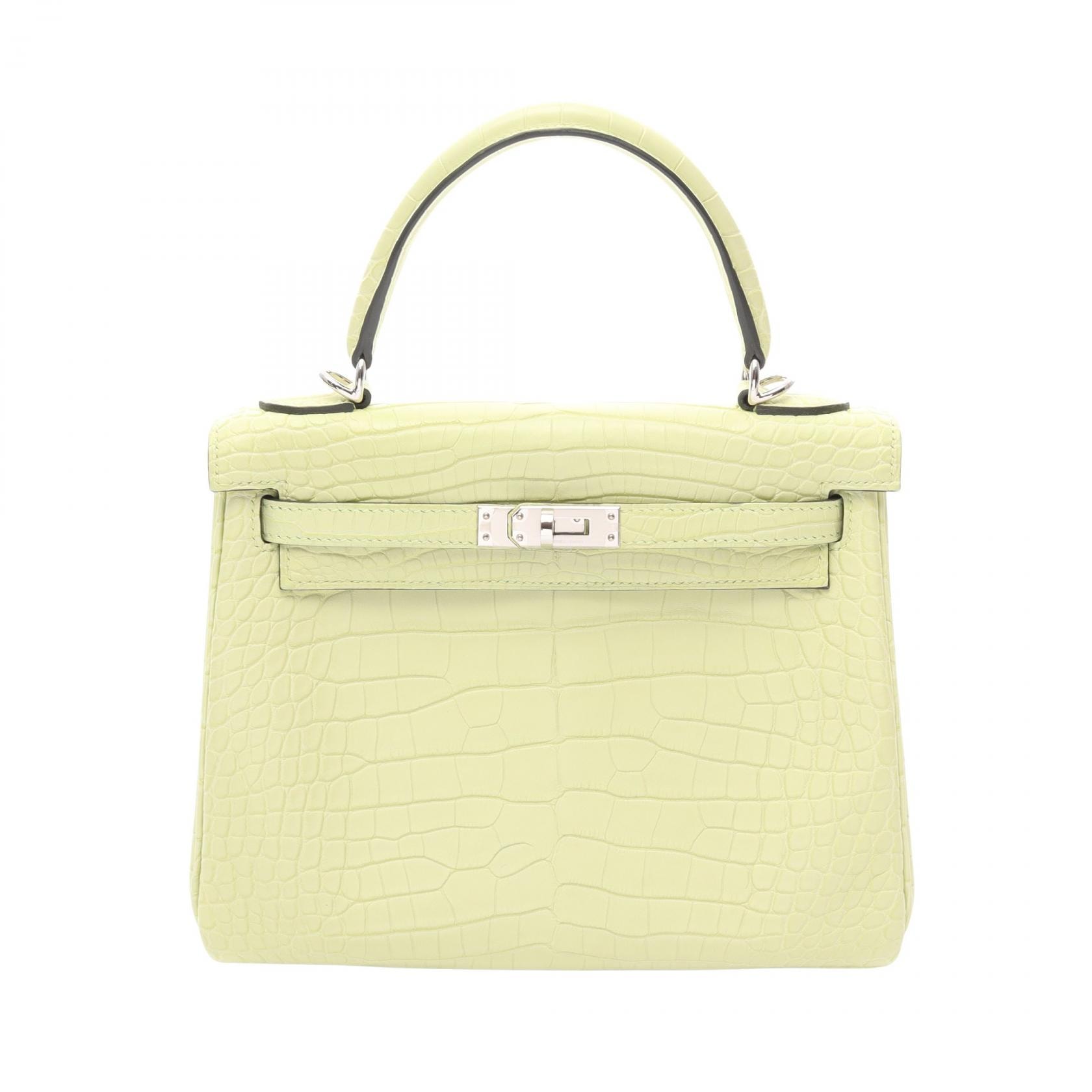 エルメス HERMES ケリー25 ジョーヌブルジョン 内縫い 2WAY ハンドバッグ バッグ アリゲーターマット アリゲーターマット B刻印(2023年製造) レディース グリーン系 【中古】