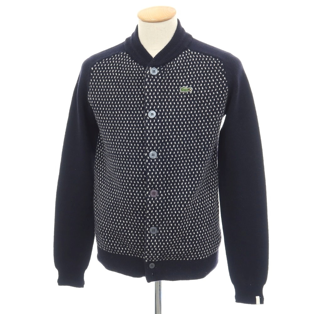 【中古】ラコステ LACOSTE L!VE ウールナイロン カーディガン ネイビーxホワイト【サイズXS】【メンズ】