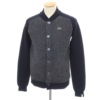【中古】ラコステ LACOSTE L!VE ウールナイロン カーディガン ネイビーxホワイト【サイズXS】【メンズ】