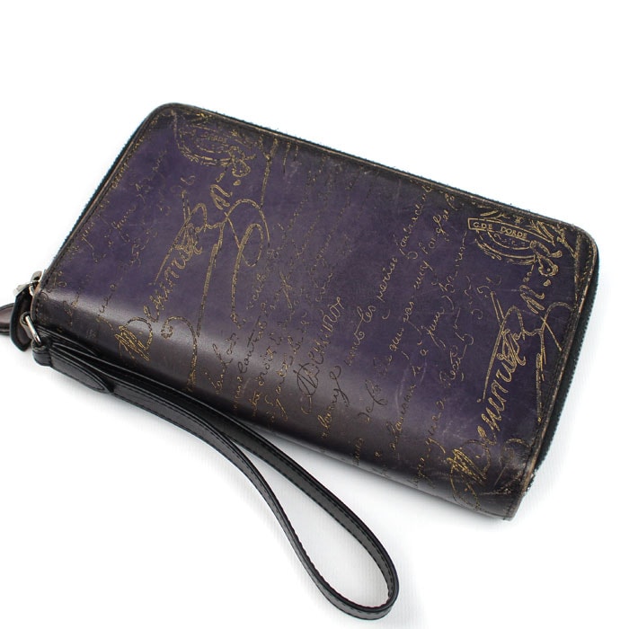 Berluti ベルルッティ カリグラフィ タリ マキシウォレット ロングジップ 長財布 パープル オーガナイザー メンズ【中古】