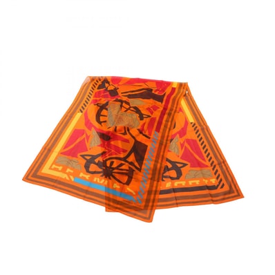 エルメス HERMES PUZZLE ストール 衣料品 シルク コットン シルク オレンジ レディース オレンジ系 / レッド系 / ブラウン系 【中古】