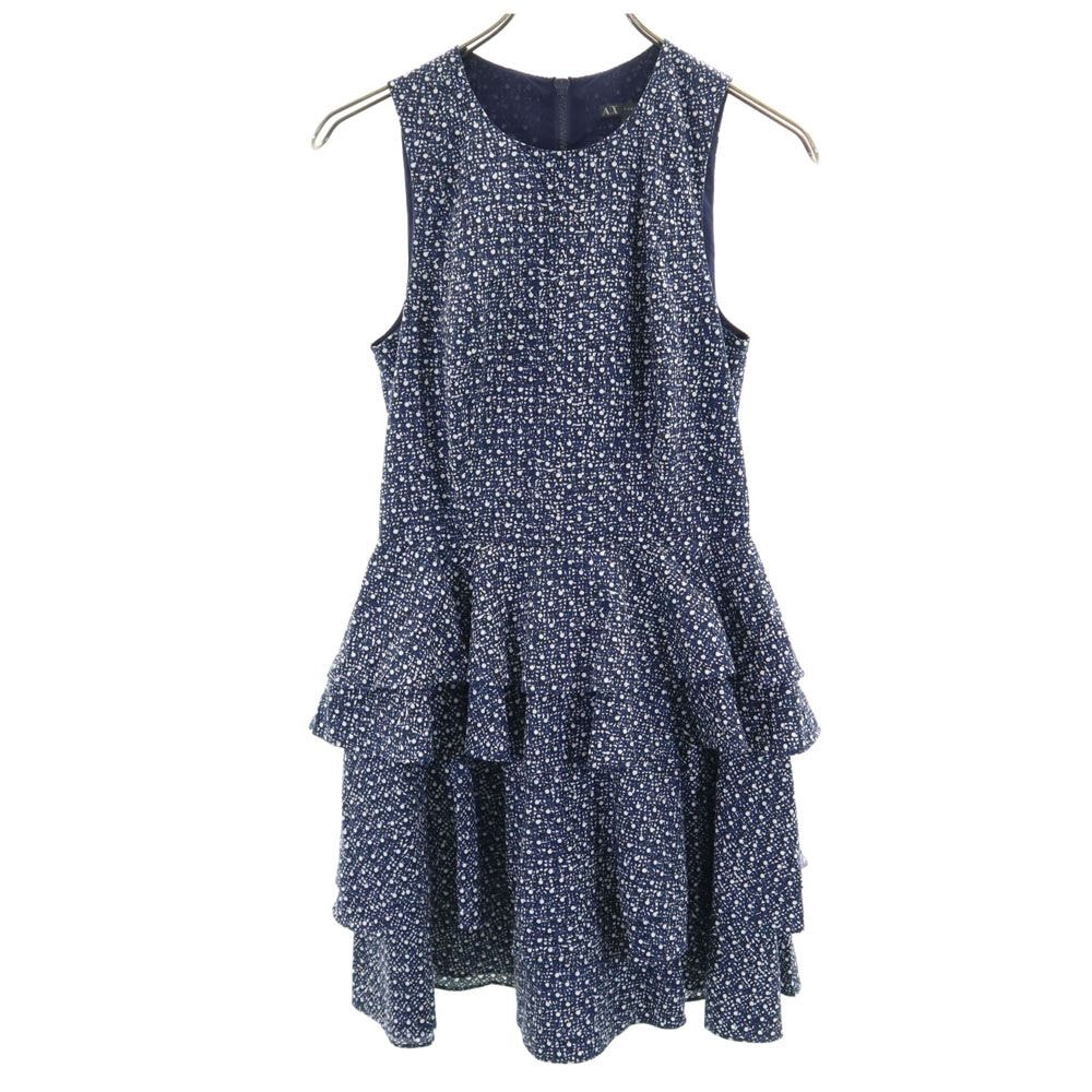 ARMANI EXCHANGE アルマーニエクスチェンジ 総柄 ノースリーブ ワンピース ネイビー系 バックジップ