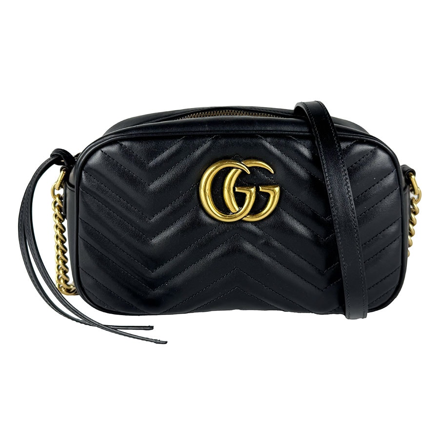 グッチ GUCCI ショルダーバッグ GGマーモント レザー ブラック レディース 447632【中古】 z10752