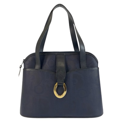 美品 Christian Dior クリスチャンディオール ヴィンテージ トロッター ネイビー ゴールド金具 PVC レザー/ ハンドバッグ ショルダーバッグ 600805 【中古】
