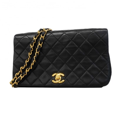 【6dc3607】シャネル ショルダーバッグ マトラッセ チェーンショルダー ラムスキン ブラック ゴールド金具【中古】レディース