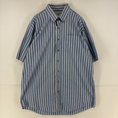 古着 エルエルビーン L.L.Bean 半袖シャツ ボタンダウン ストライプ アウトドア L ブルー系 ストライプ メンズ