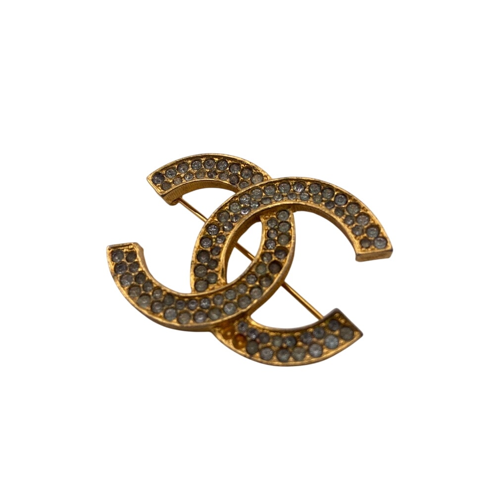 シャネル CHANEL ブローチ ココマーク ラインストーン ゴールド