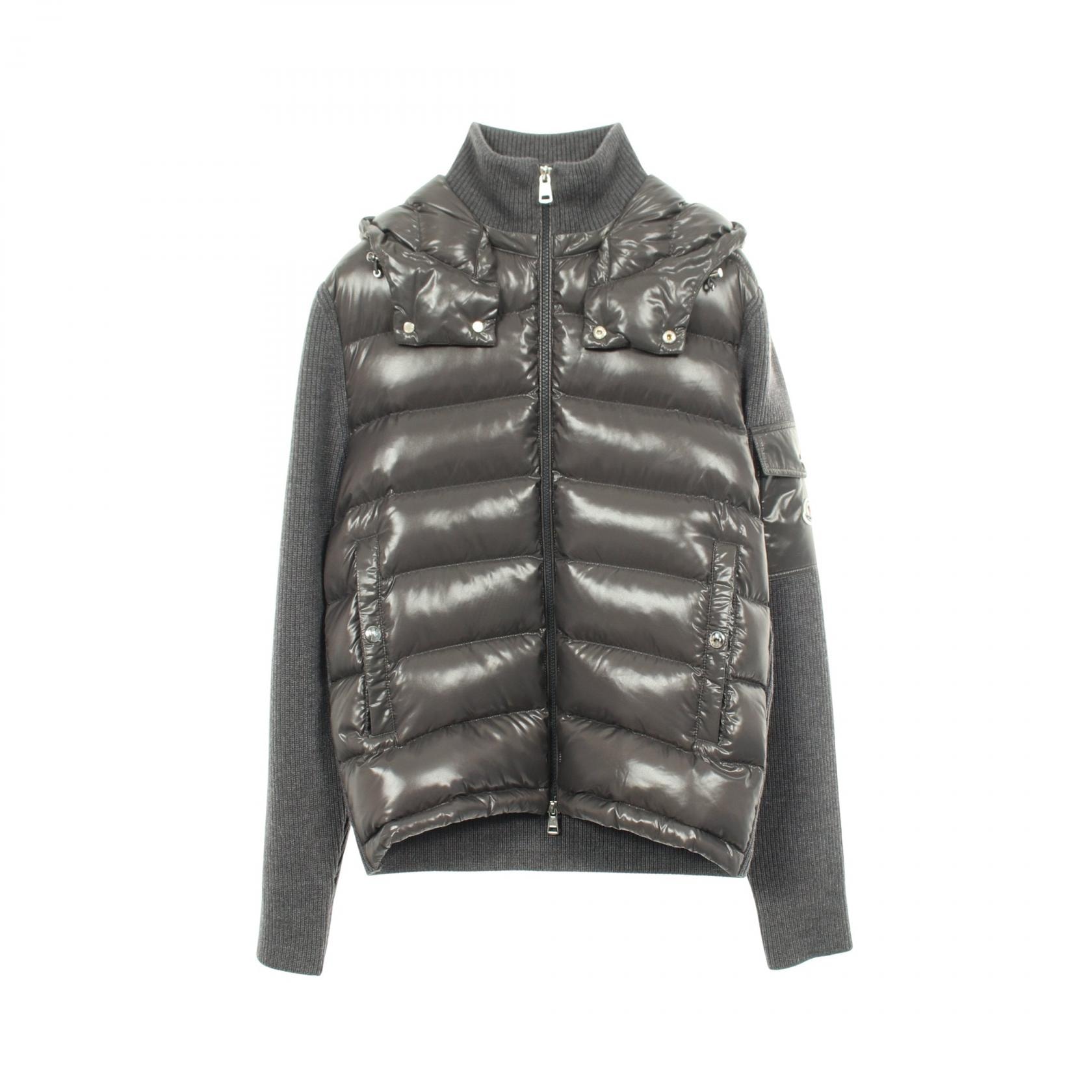 モンクレール MONCLER ニット切替 ダウンジャケット 衣料品 アウター ナイロン ウール メンズ グレー系 【中古】
