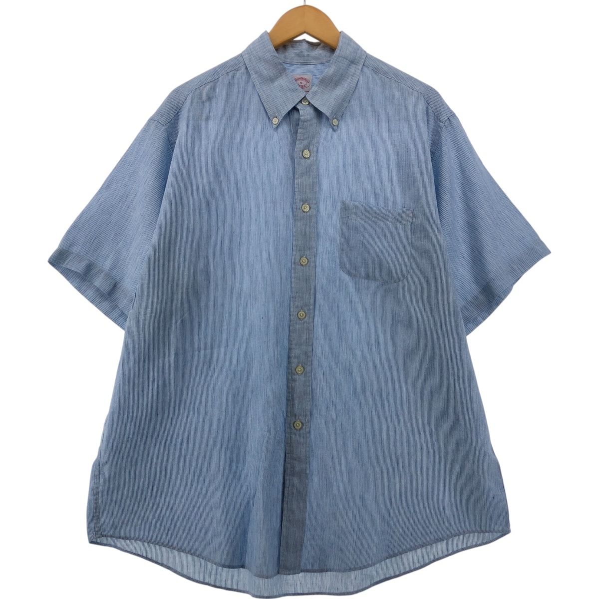 古着 ブルックスブラザーズ Brooks Brothers Est.1818 ストライプ柄 半袖 リネン ボタンダウンシャツ メンズXL相当/eaa555185