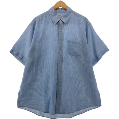 古着 ブルックスブラザーズ Brooks Brothers Est.1818 ストライプ柄 半袖 リネン ボタンダウンシャツ メンズXL相当/eaa555185