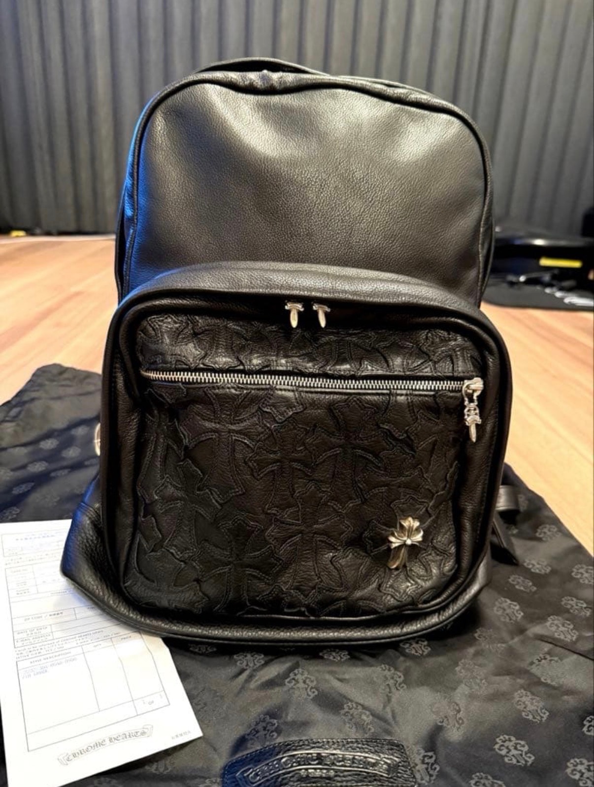 Chrome Hearts 7th Grade Cemetery Cross Patch Leather Backpack "Black"