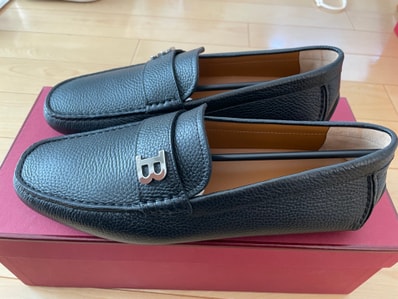 【美品】Bally WOLTER.O ドライビングシューズ ブラック 26.5cm グレインレザー Bロゴ 箱付き