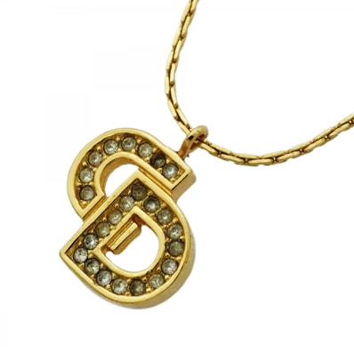 ★SALE【6jcb0625-k】クリスチャンディオール ネックレス CDロゴ GPメッキ ラインストーン ゴールド【中古】レディース