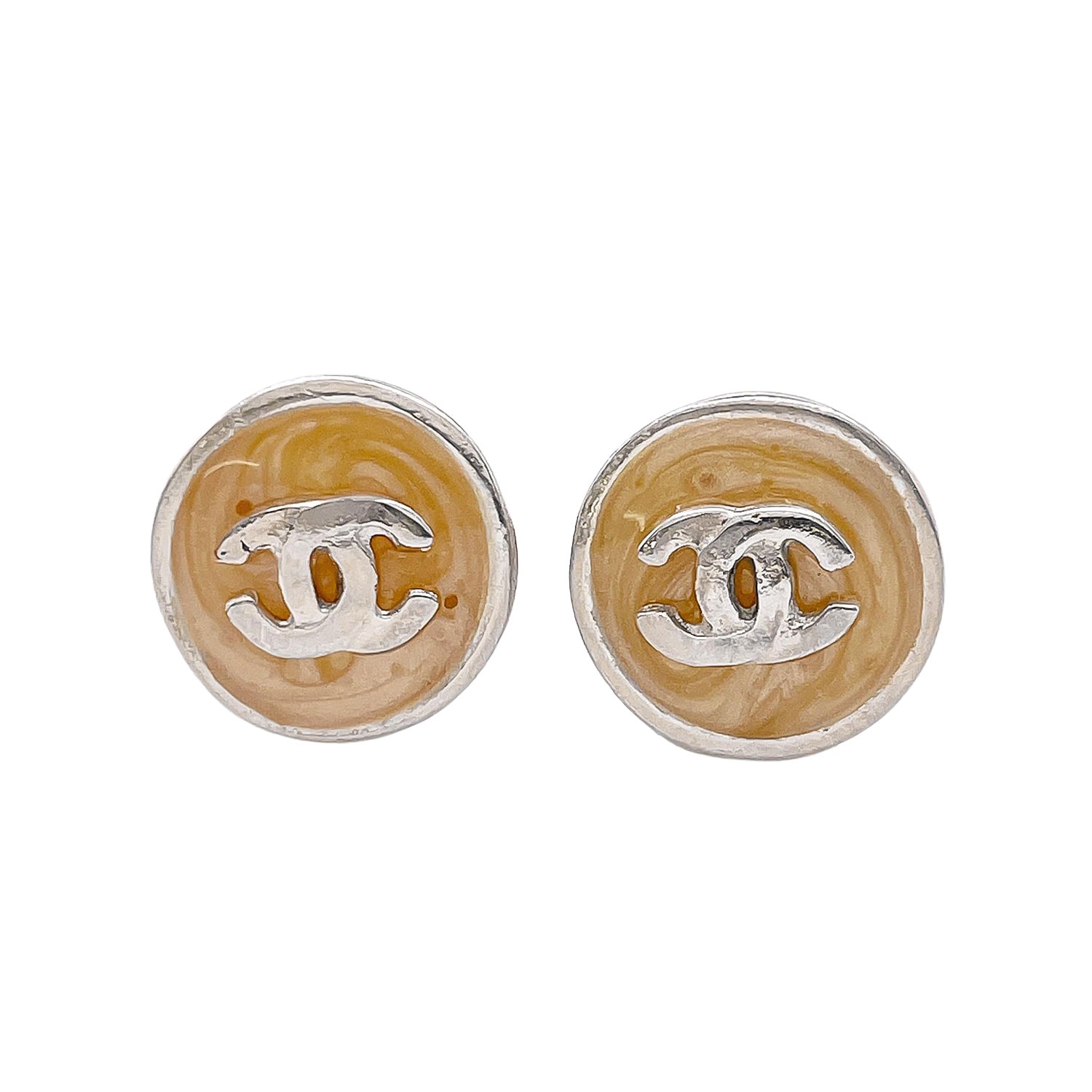 CHANEL シャネル ココマーク ラウンド ミニ ピアス
 メタル エナメル シルバー レディース
 【中古】