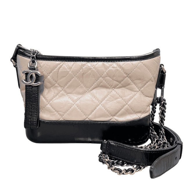 CHANEL 美品 シャネル ガブリエル ドゥ シャネル スモール ホーボー A91810 エイジドカーフスキン レザー ベージュ ブラック 26番台シリアル チェーンショルダーバッグ マトラッセ ココマーク ABランク 中古 鑑定済 シャネルバッグ