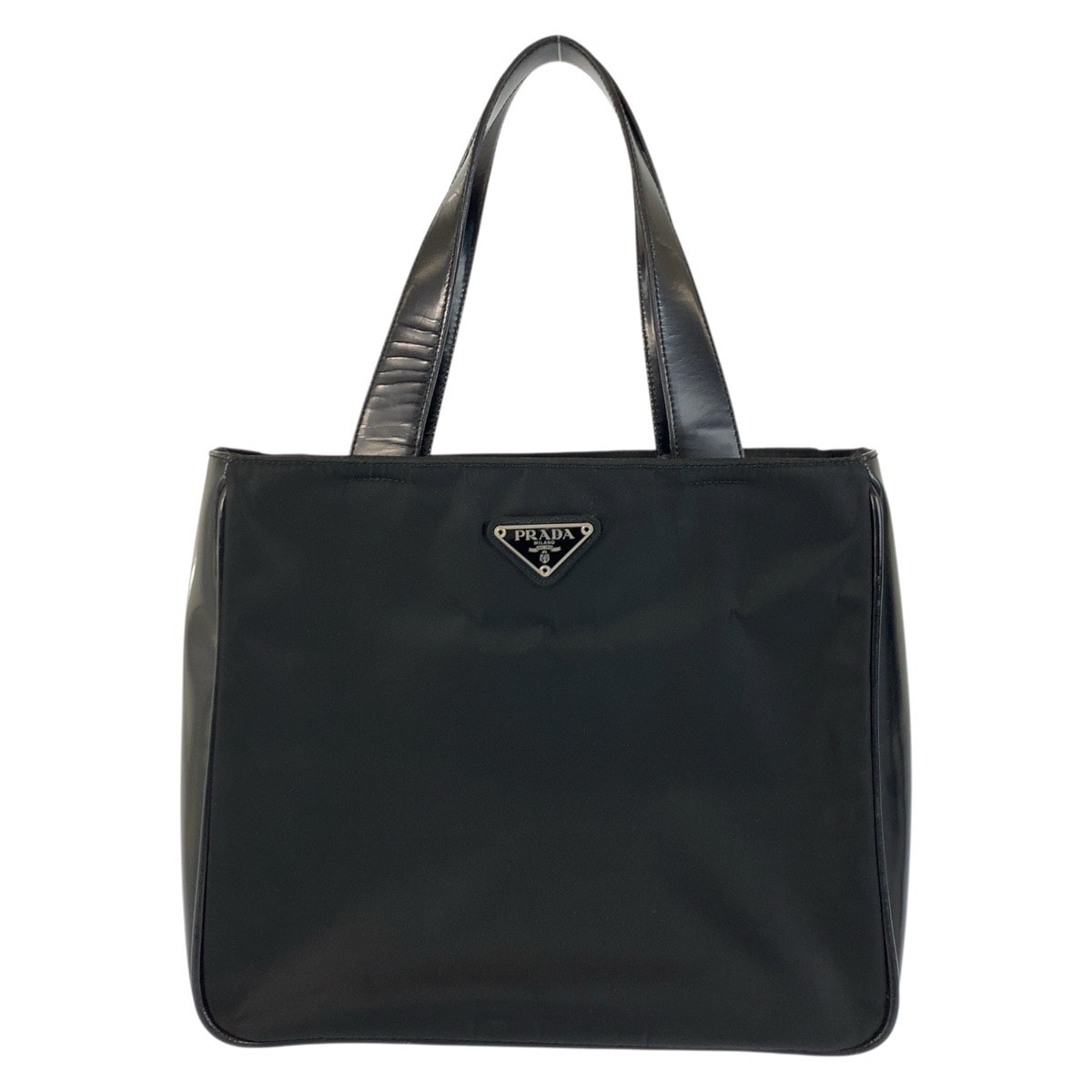 美品 PRADA プラダ テスート 三角ロゴプレート ブラック 黒 シルバー金具 ナイロン レザー/ ハンドバッグ トートバッグ 600973 【中古】