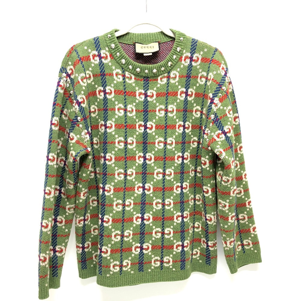 グッチ GUCCI スタッズ 713571 GG ニット セーター ウール グリーン