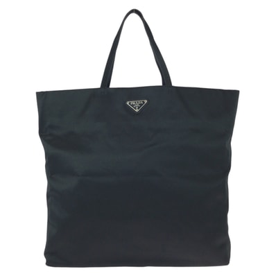 美品 PRADA プラダ 三角ロゴプレート ブラック 黒 シルバー金具 サテン トートバッグ ハンドバッグ 603750 【中古】