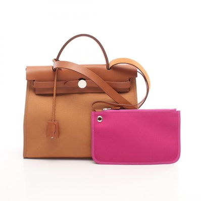 エルメス HERMES エールバッグジップPM ハンドバッグ バッグ キャンバス トワルオフィシエ / ヴァッシュハンター トワルオフィシエ マグノリア Z刻印(2021年製造) レディース ブラウン系 / ピンク系 / ヴェルソ/デュンヌ/フォーブ 【中古】